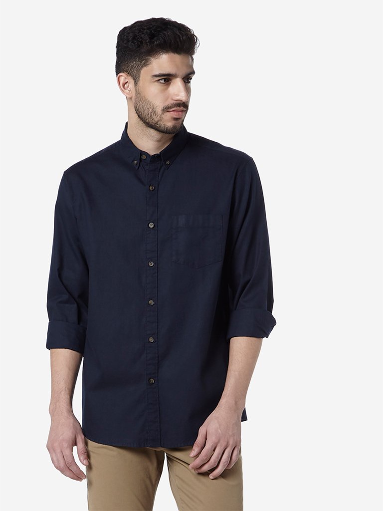 WES Casuals Navy Relaxed Fit Shirt