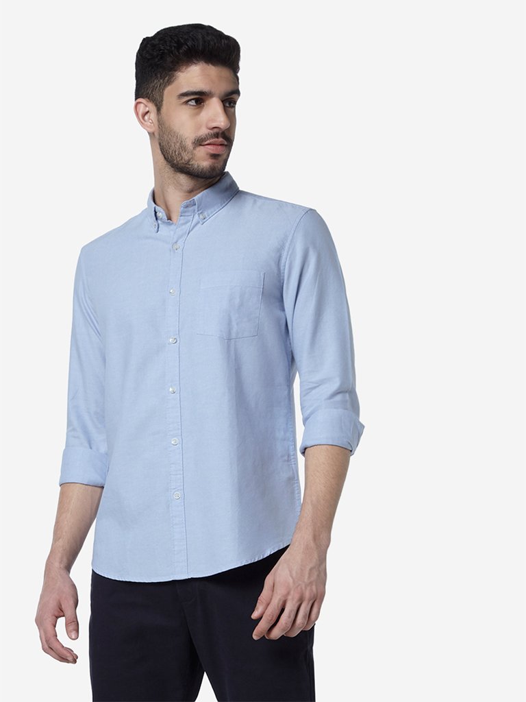 WES Casuals Light Blue Slim Fit Cotton Shirt