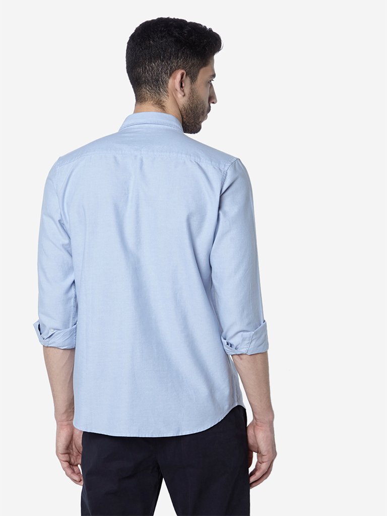 WES Casuals Light Blue Slim Fit Cotton Shirt