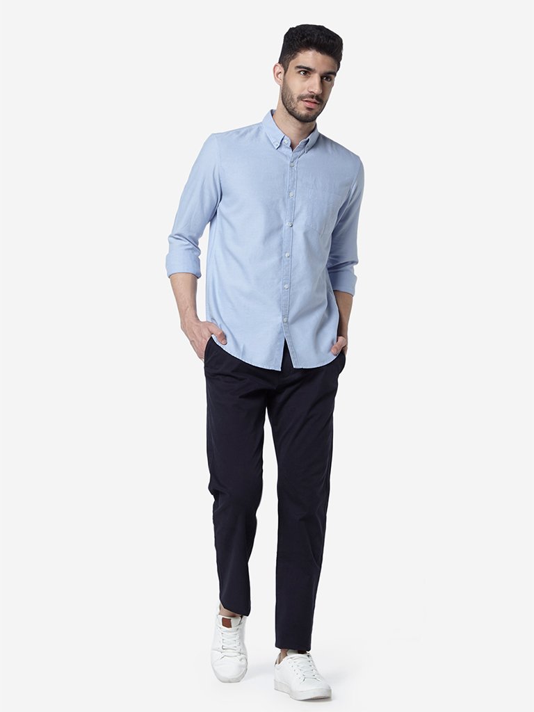 WES Casuals Light Blue Slim Fit Cotton Shirt