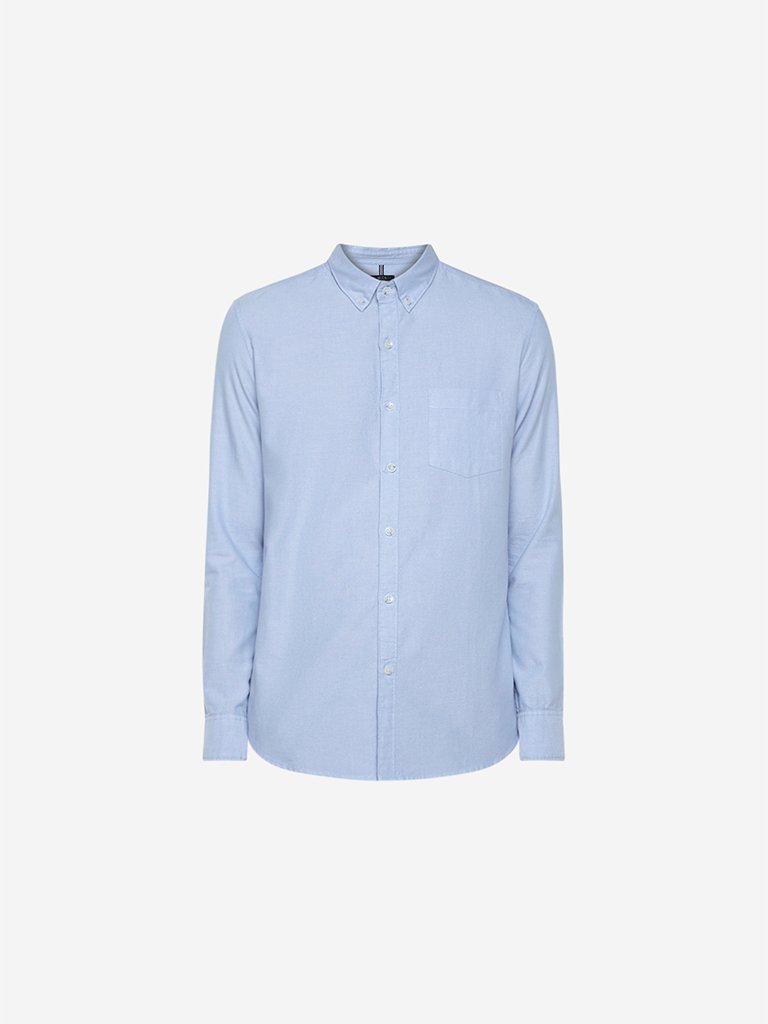 WES Casuals Light Blue Slim Fit Cotton Shirt