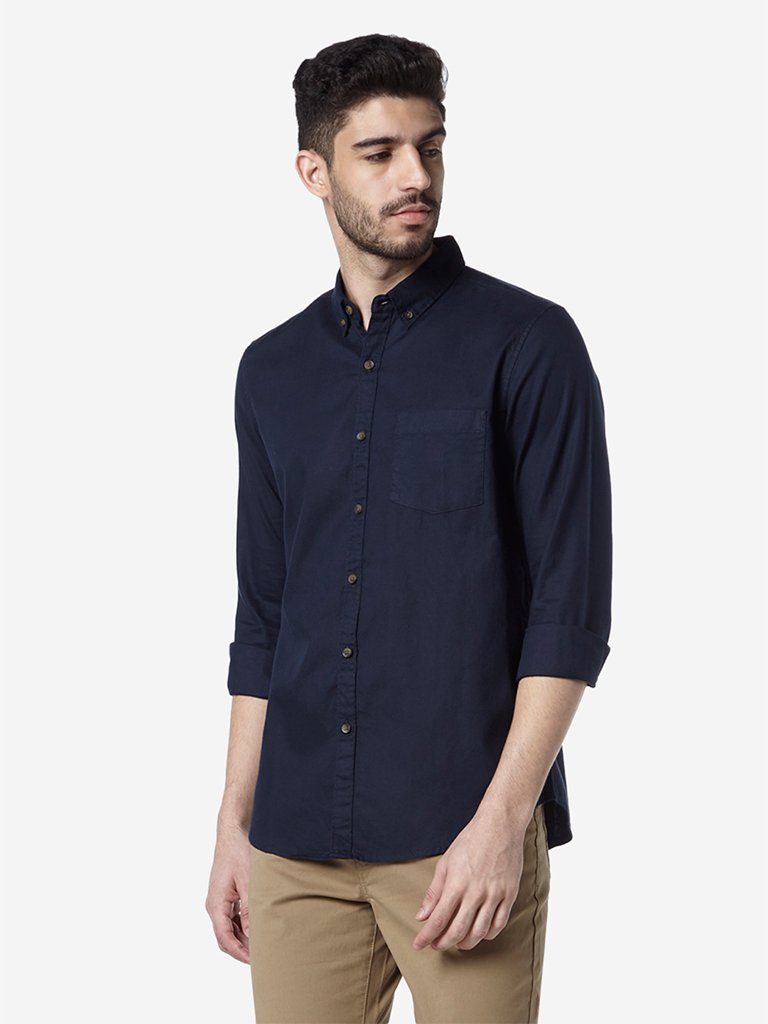 WES Casuals Navy Slim Fit Shirt