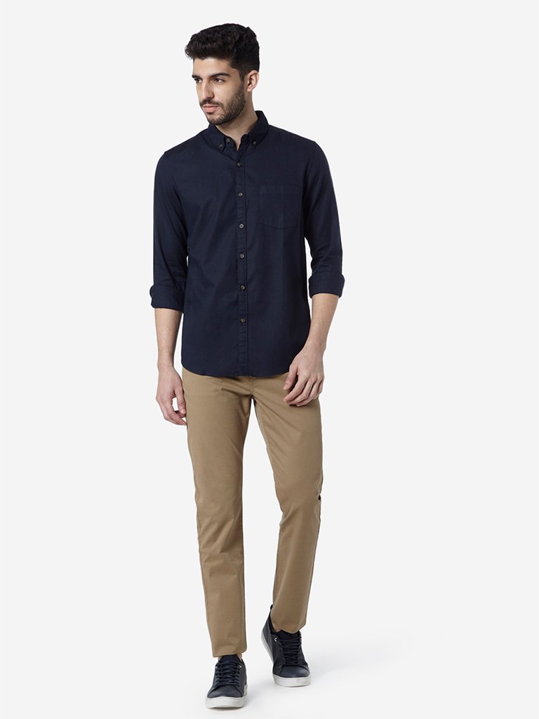 WES Casuals Navy Slim Fit Shirt