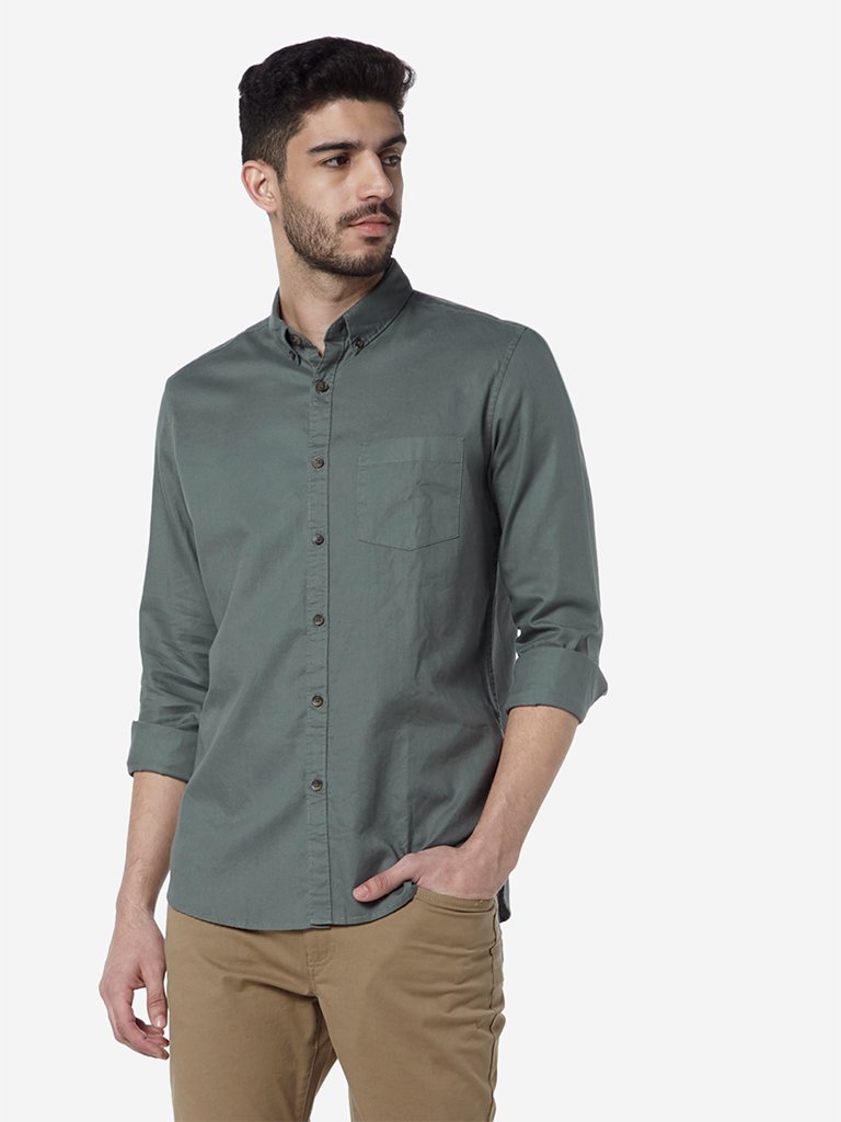 WES Casuals Light Olive Slim Fit Shirt