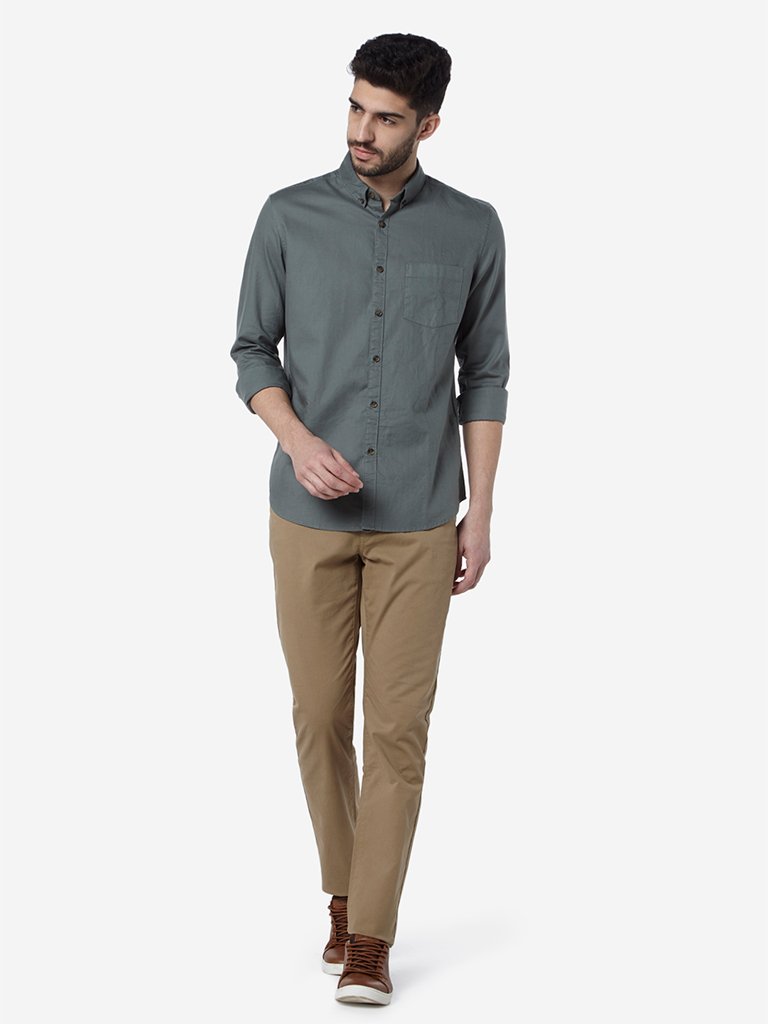 WES Casuals Light Olive Slim Fit Shirt