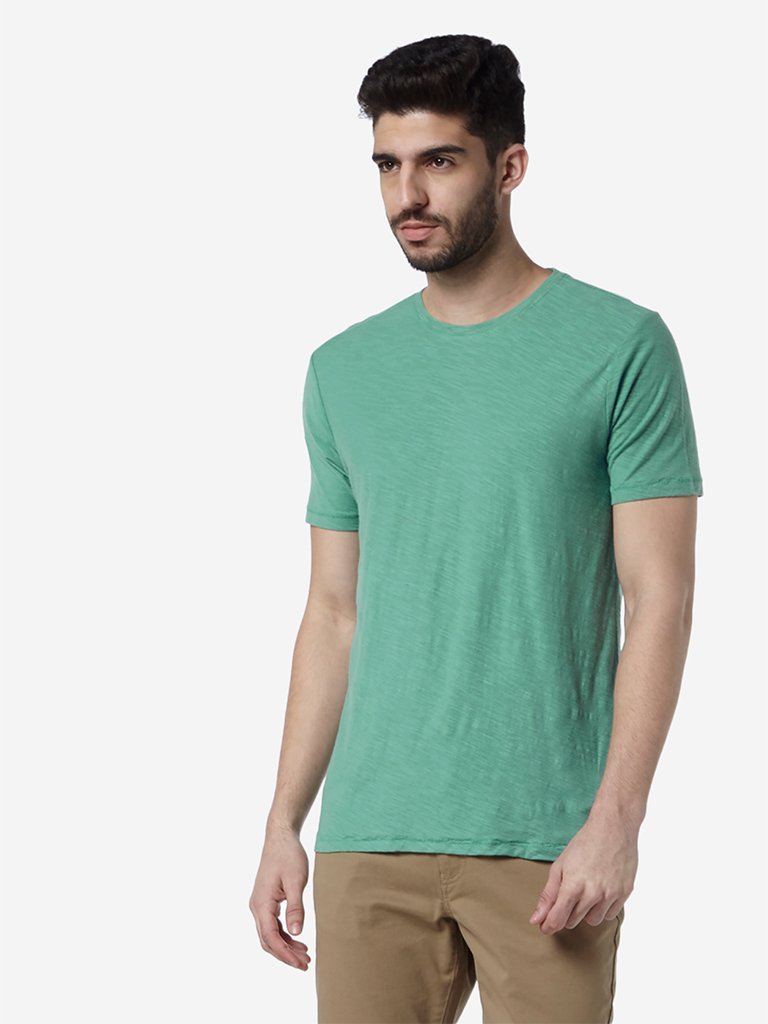 WES Casuals Green Slim-Fit Crewneck T-Shirt