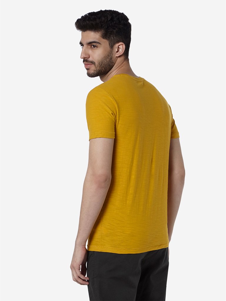 WES Casuals Mustard Slim-Fit Crewneck T-Shirt