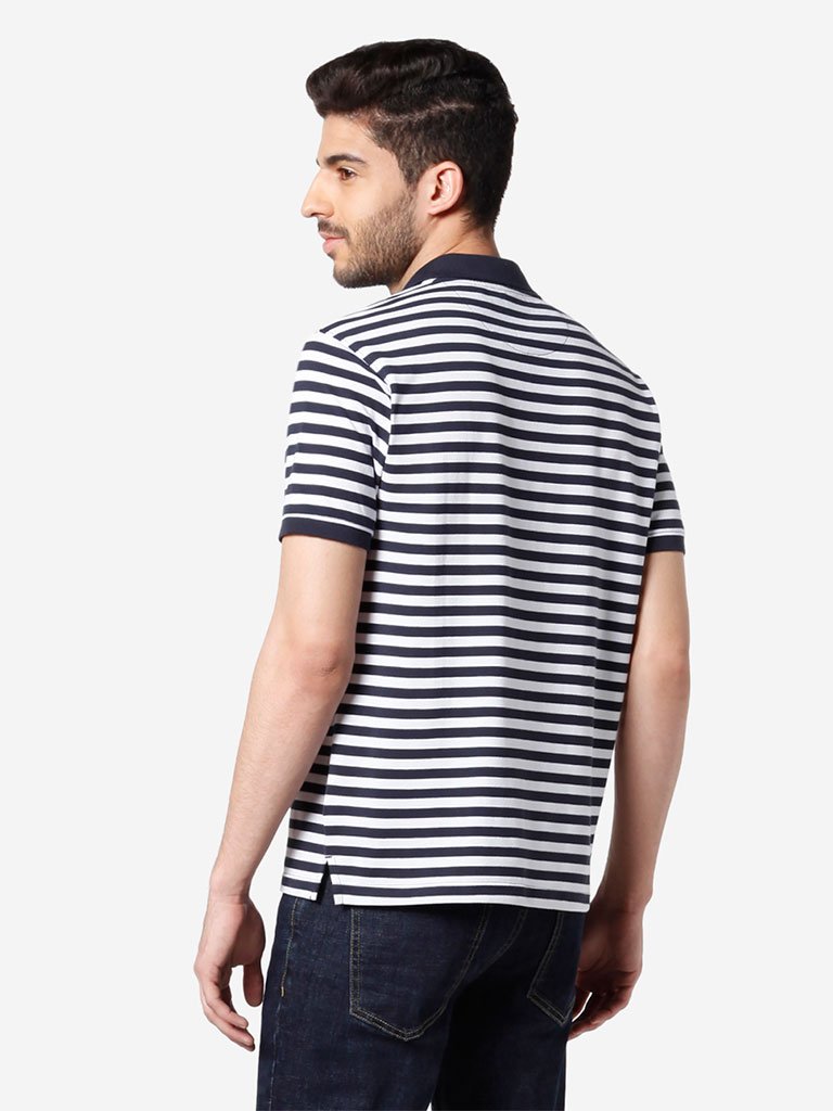 WES Casuals Indigo Striped Relaxed-Fit Polo T-Shirt