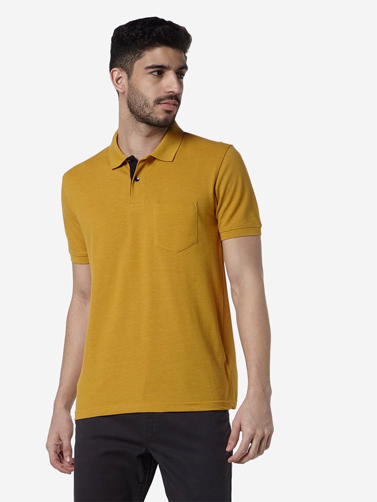 WES Casuals Mustard Slim-Fit Polo Neck T-Shirt
