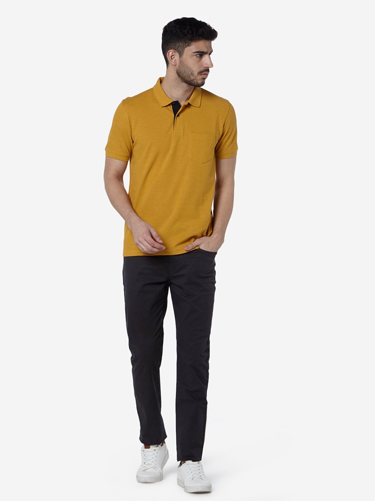 WES Casuals Mustard Slim-Fit Polo Neck T-Shirt