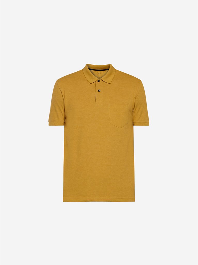 WES Casuals Mustard Slim-Fit Polo Neck T-Shirt