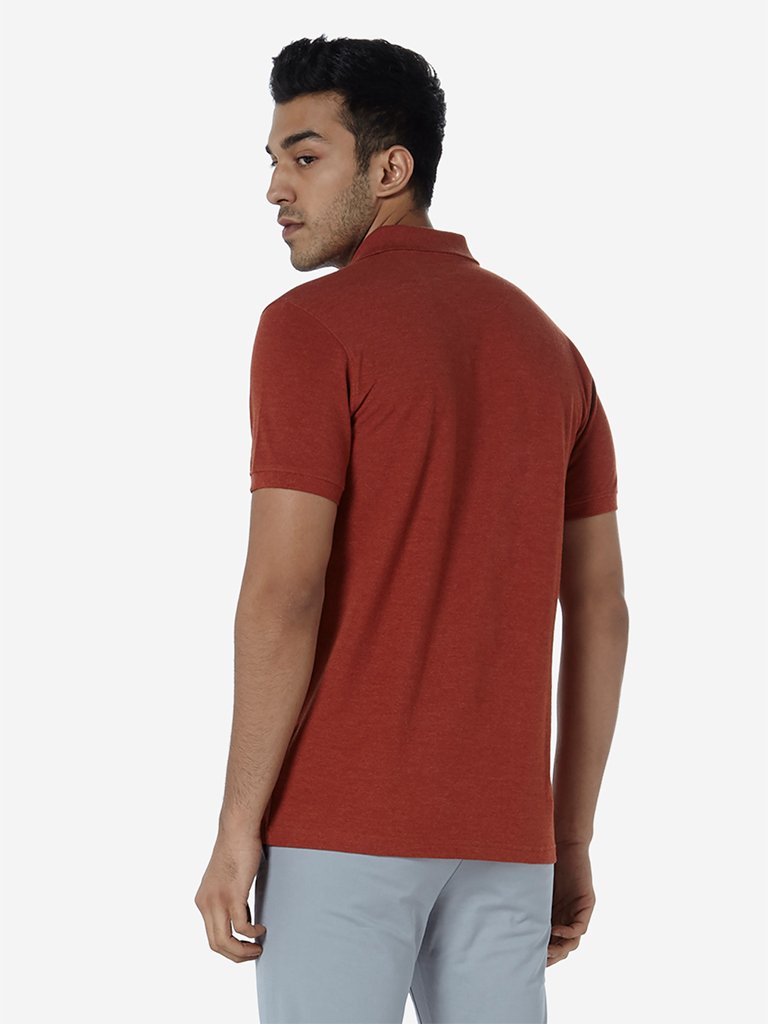 WES Casuals Rust Melange Slim Fit Polo T-Shirt