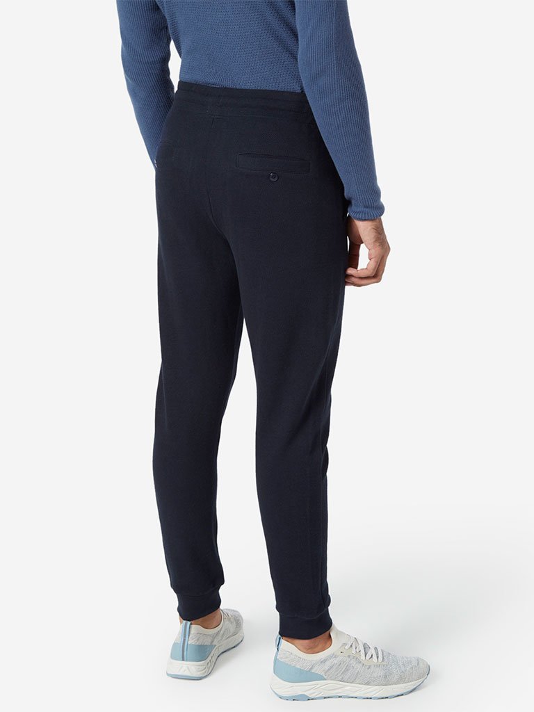 ETA Navy Self-Textured Slim Fit Joggers