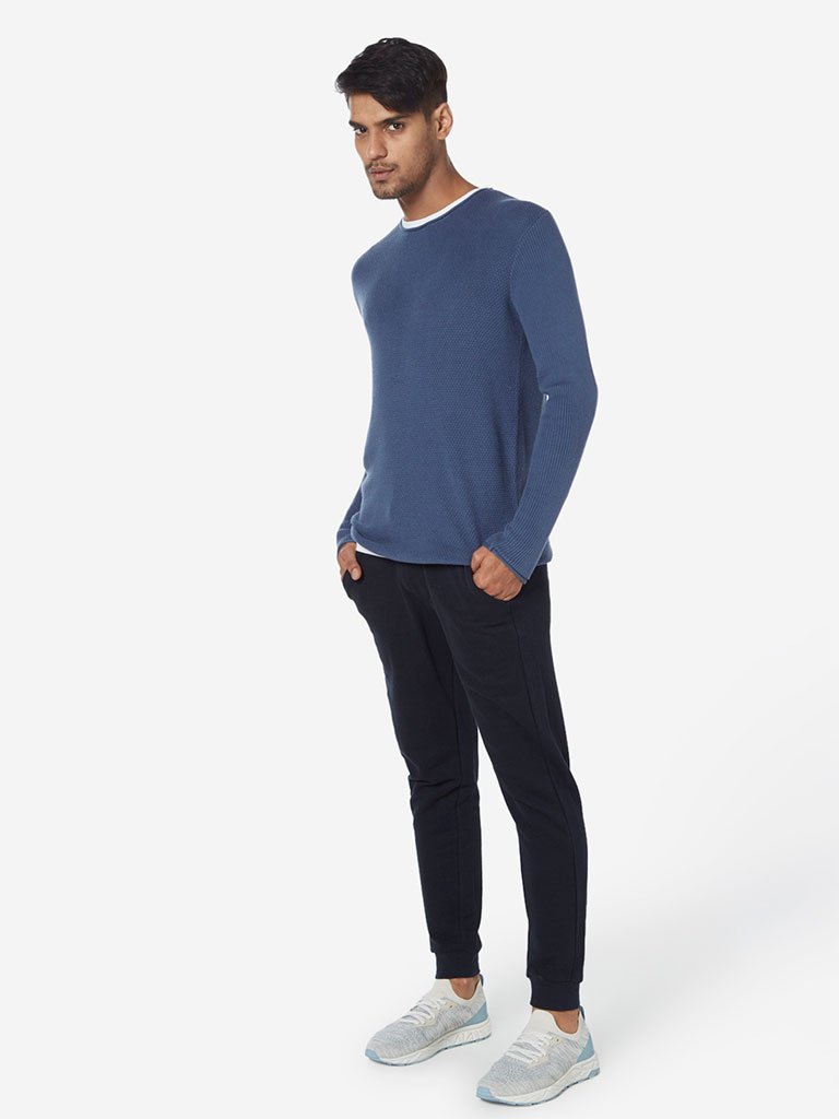 ETA Navy Self-Textured Slim Fit Joggers