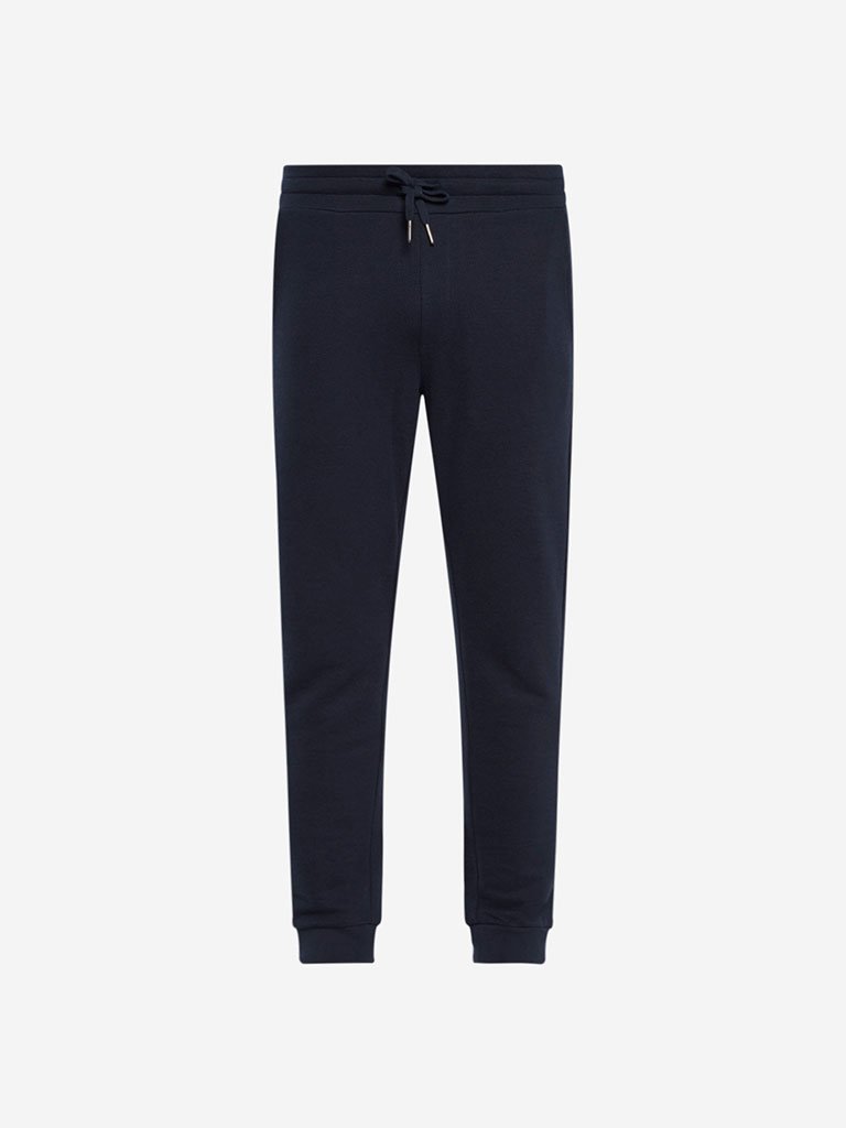 ETA Navy Self-Textured Slim Fit Joggers