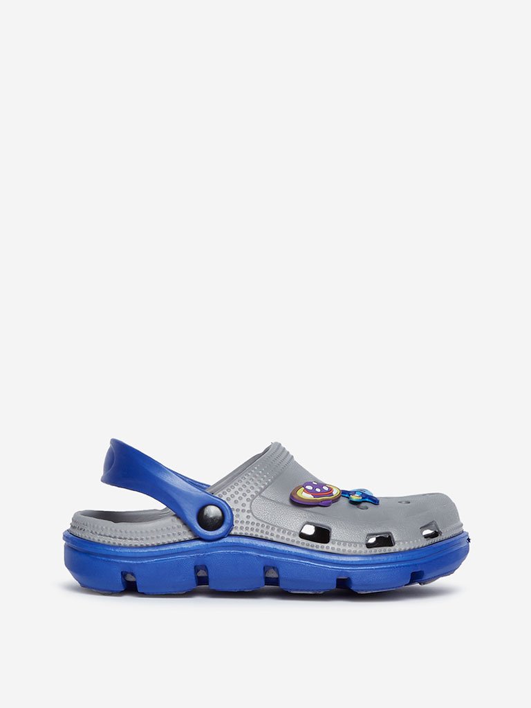 Yellow Kids Blue And Grey Space Design Clogs