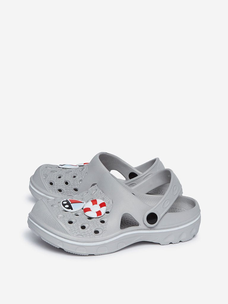Yellow Kids Grey Nautical Detailed Clogs