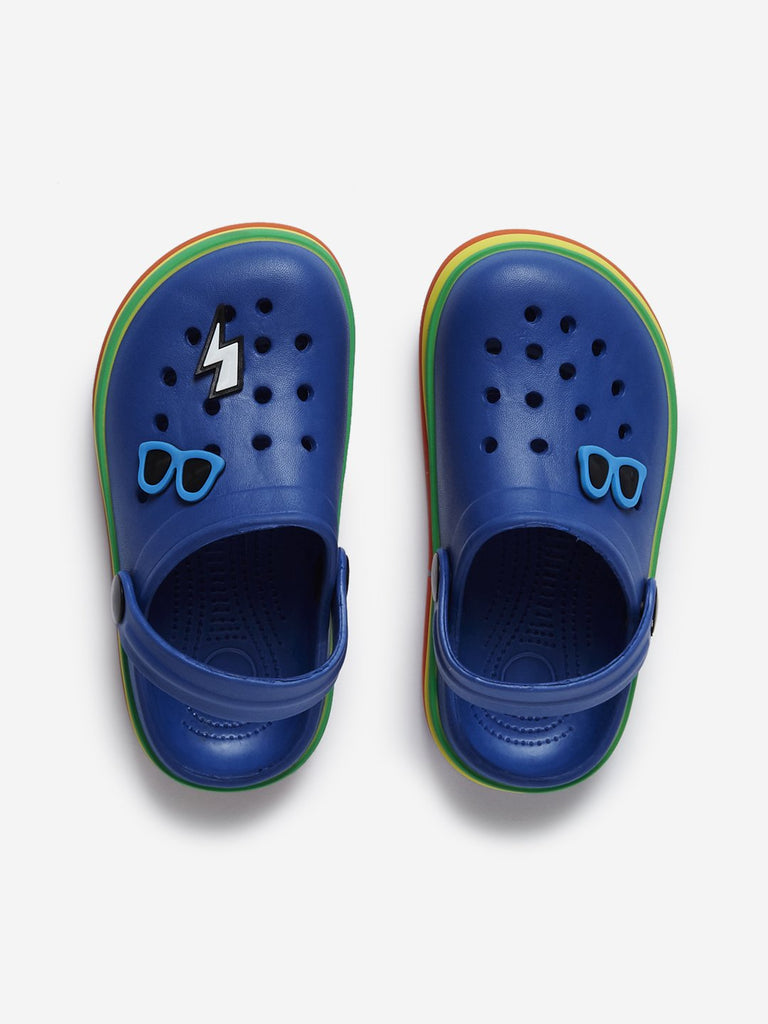 Yellow Kids Navy Sunglass Detailed Clogs