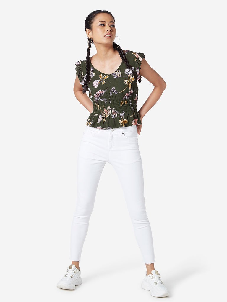 Nuon White Skinny Fit Mid Waist Jeans