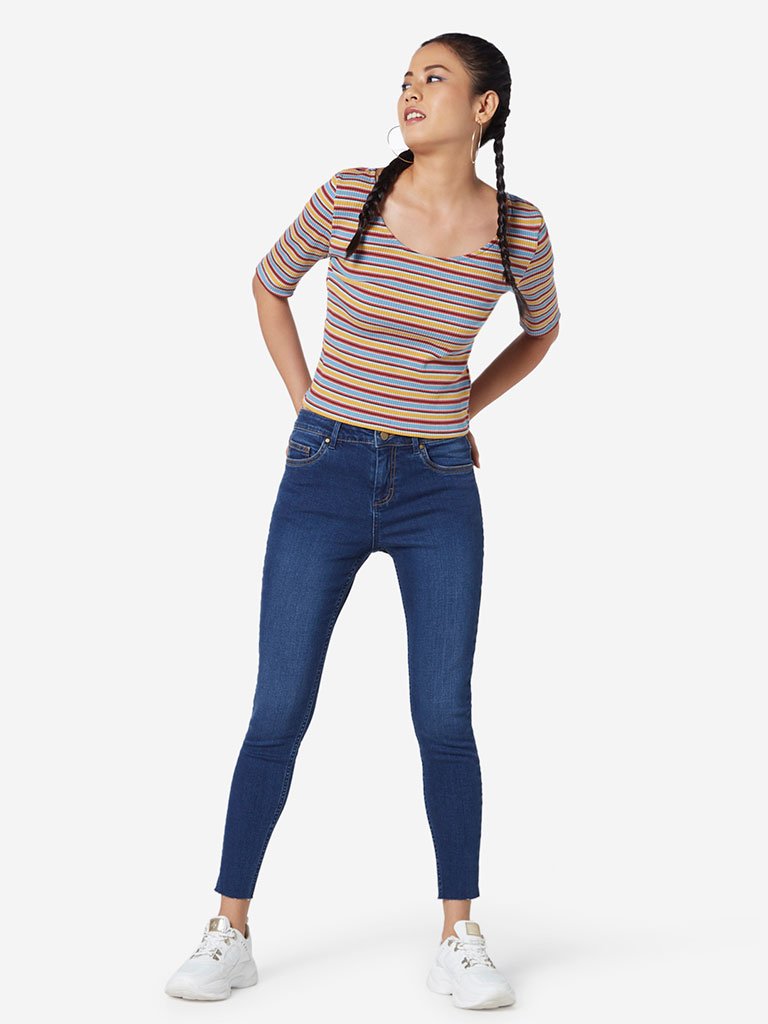 Nuon Dark Blue Skinny Fit Mid Waist Jeans