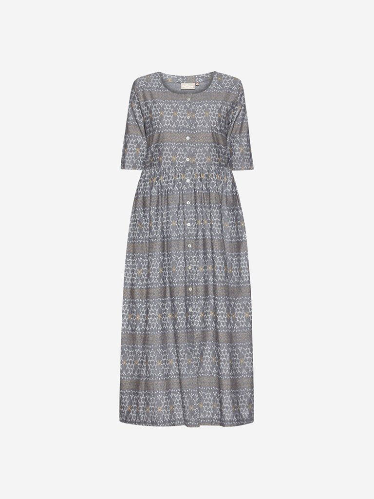 Utsa Grey Ikat Print Fit-And-Flare Kurta