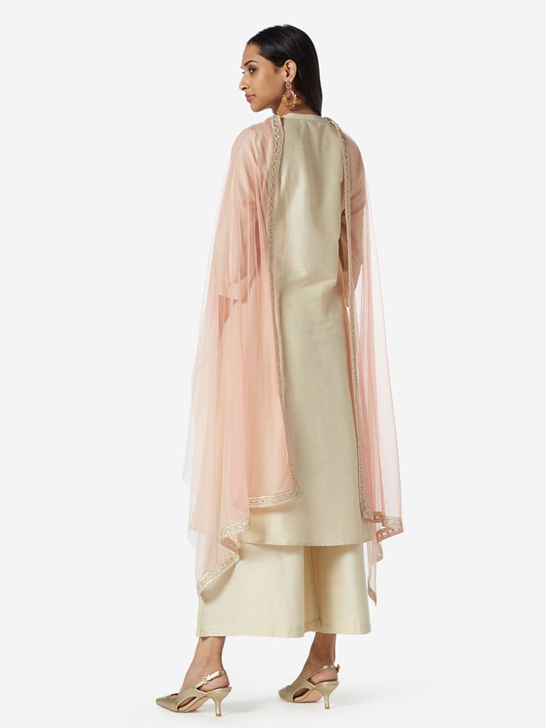 Vark Beige Kurta, Palazzos and Dupatta Set