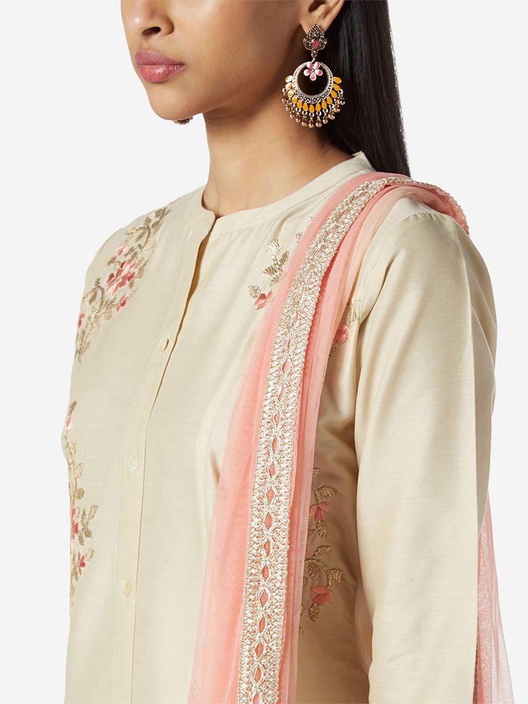 Vark Beige Kurta, Palazzos and Dupatta Set