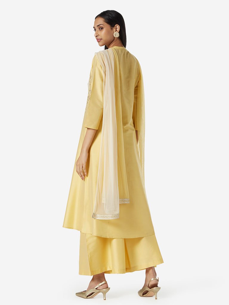 Vark Yellow Kurta, Dupatta And Palazzo Set