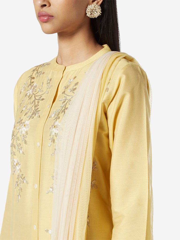 Vark Yellow Kurta, Dupatta And Palazzo Set