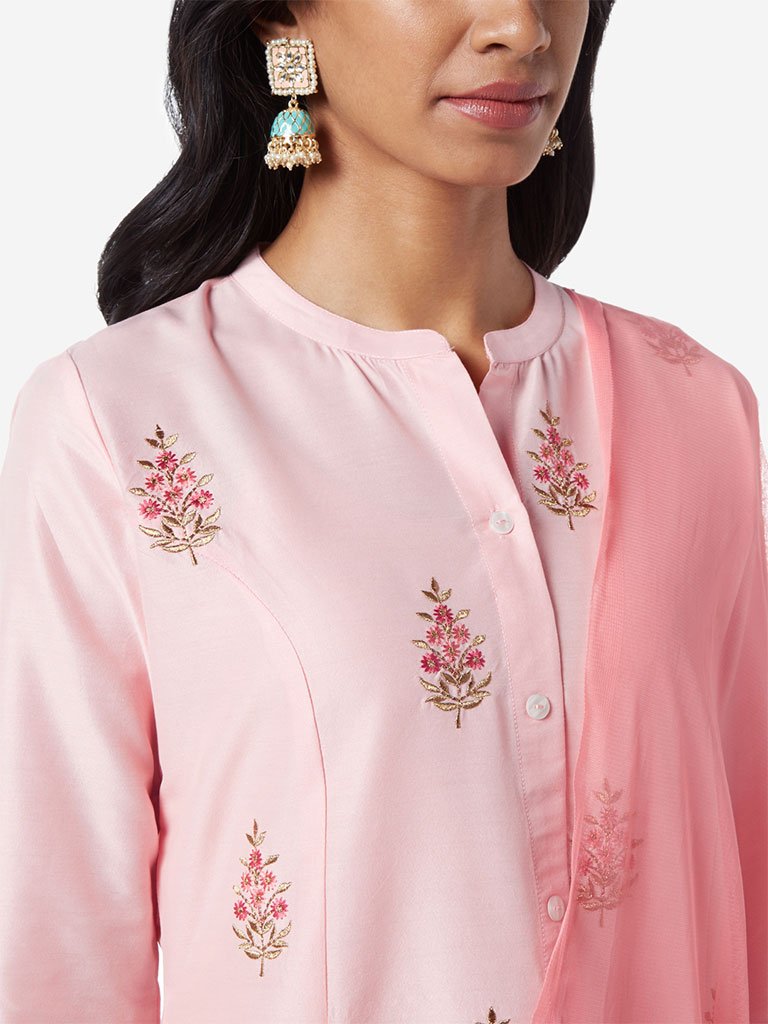 Vark Peach A-line Kurta, Dupatta, Ethnic Pants