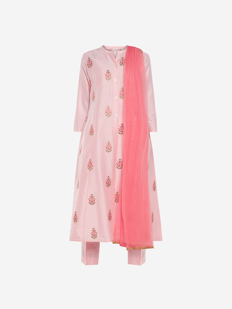 Vark Peach A-line Kurta, Dupatta, Ethnic Pants