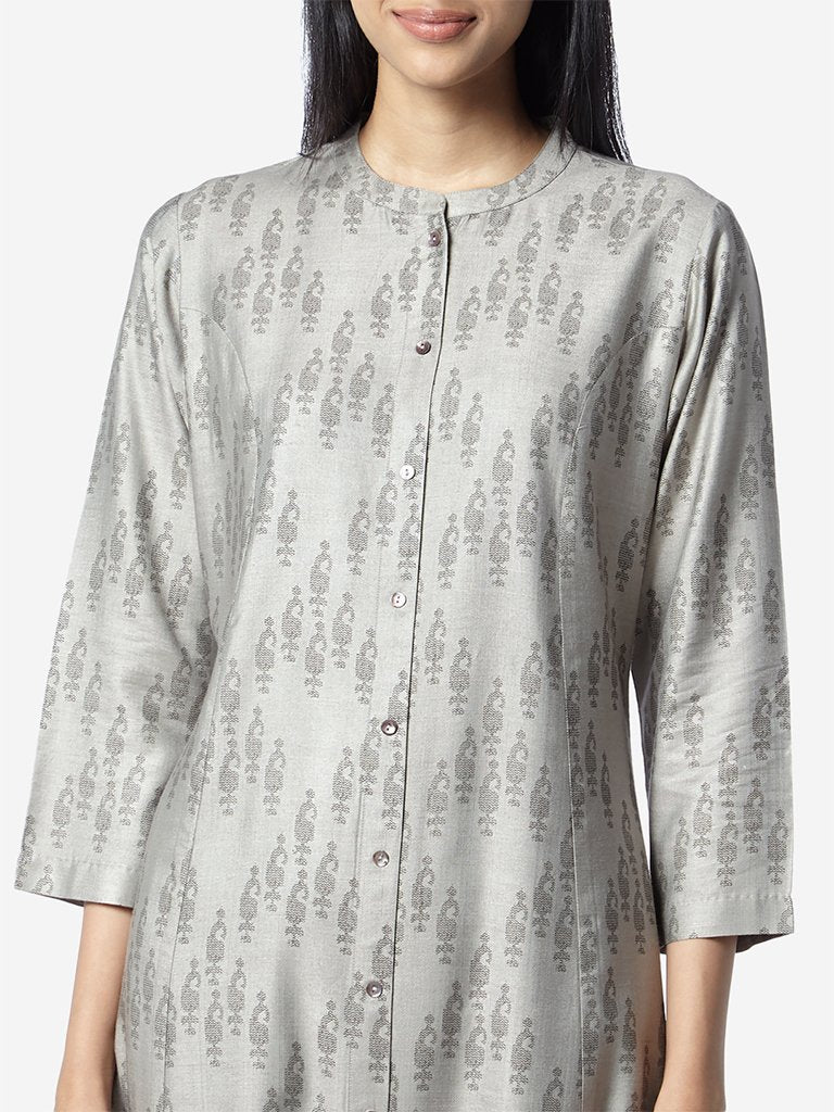 Zuba Grey A-Line Silk Blend Kurta