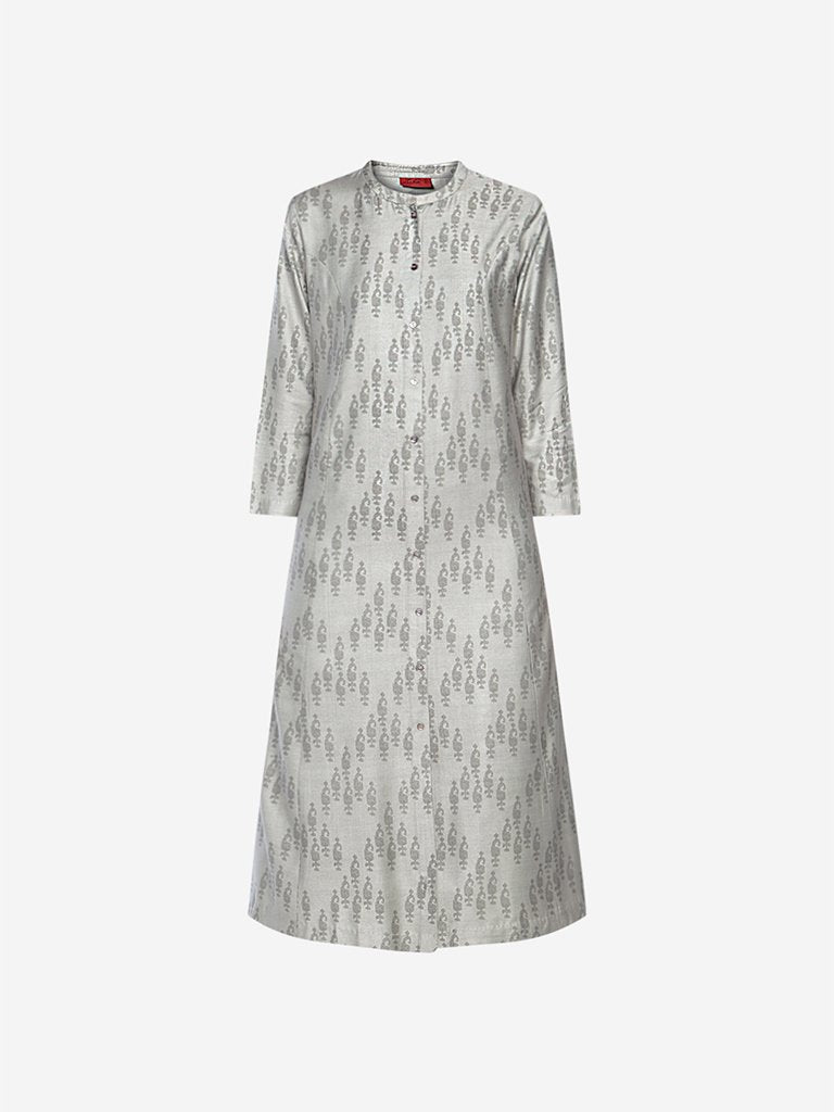 Zuba Grey A-Line Silk Blend Kurta
