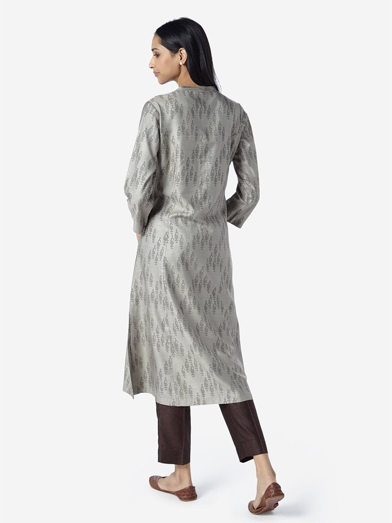 Zuba Grey A-Line Silk Blend Kurta
