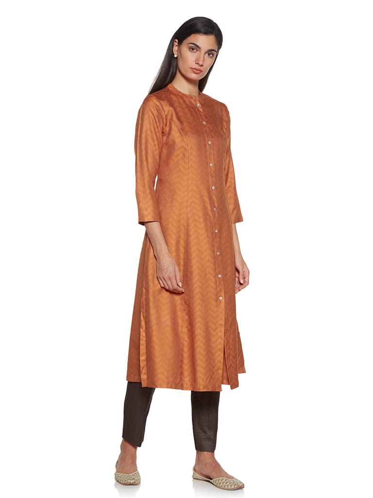Zuba Orange Chevron Print A-line Kurta
