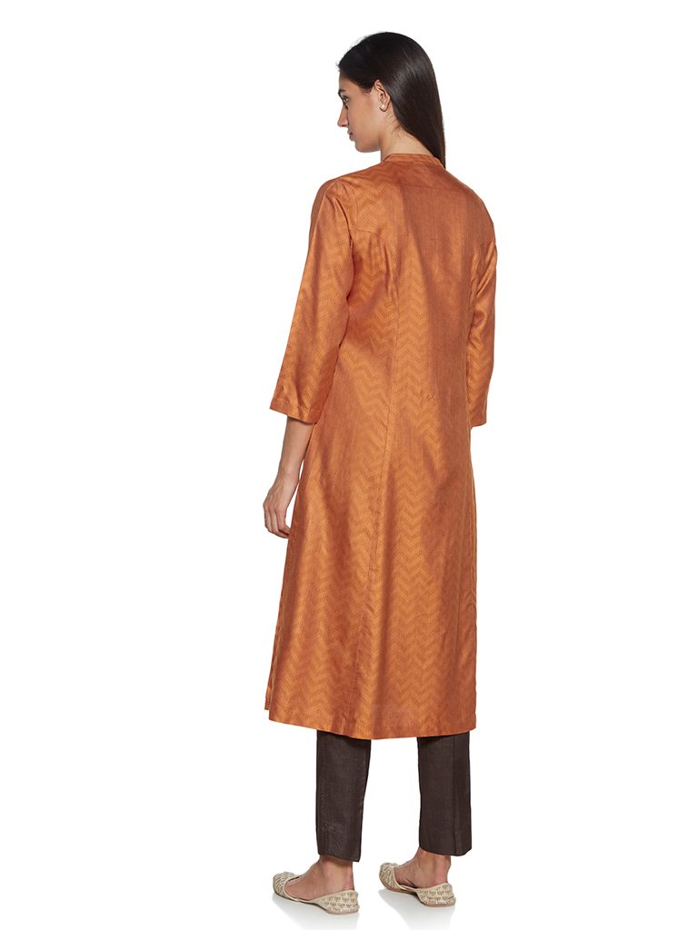 Zuba Orange Chevron Print A-line Kurta