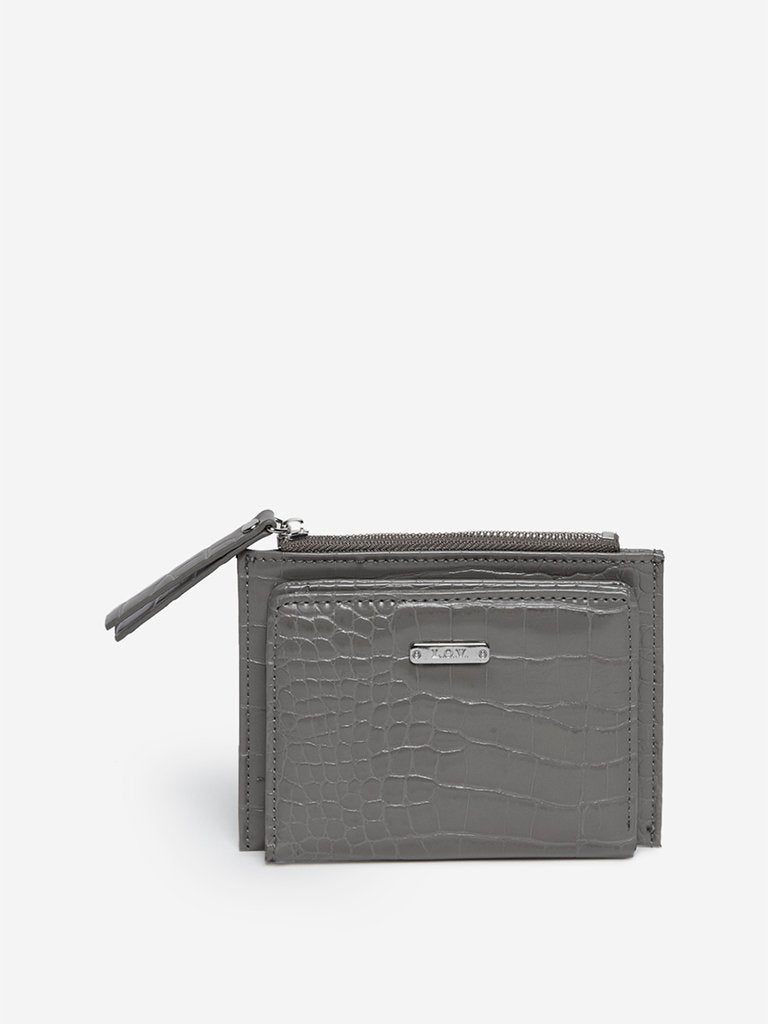 LOV Grey Croc-Textured Coin Wallet
