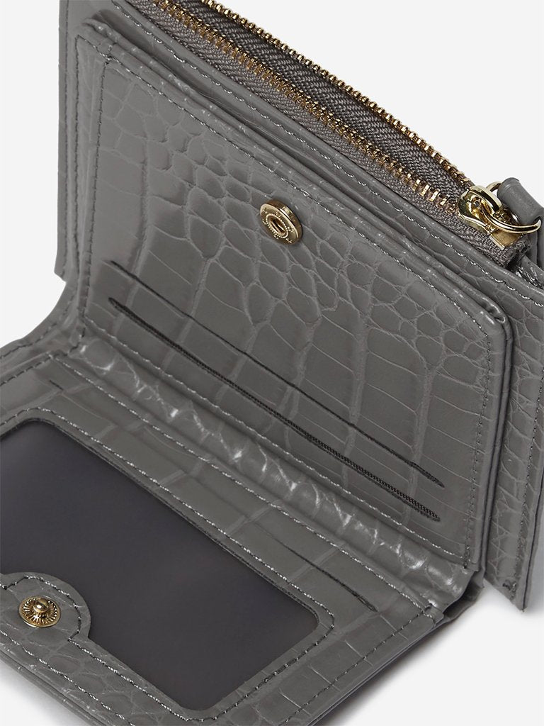 LOV Grey Croc-Textured Coin Wallet