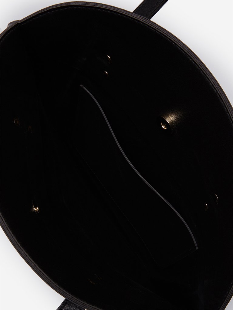 LOV Black Round Tote Bag