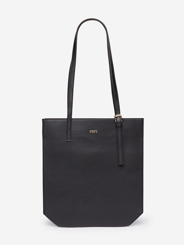 LOV Black Faux-Leather Tote Bag