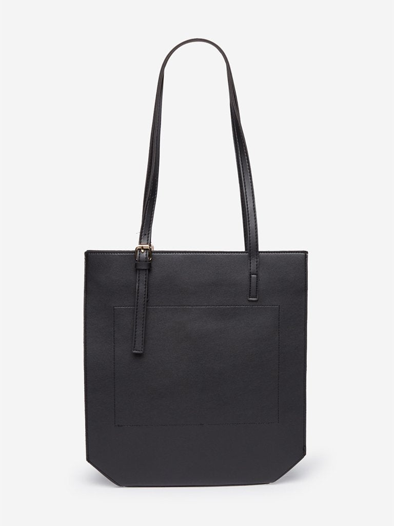 LOV Black Faux-Leather Tote Bag