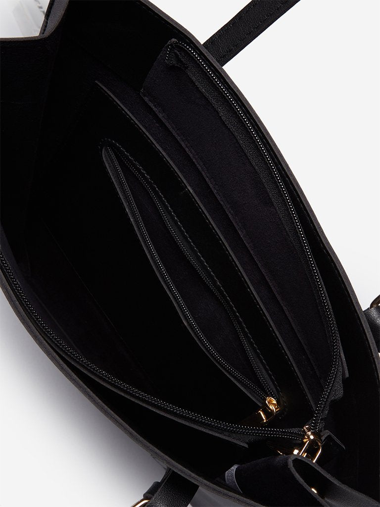 LOV Black Faux-Leather Tote Bag