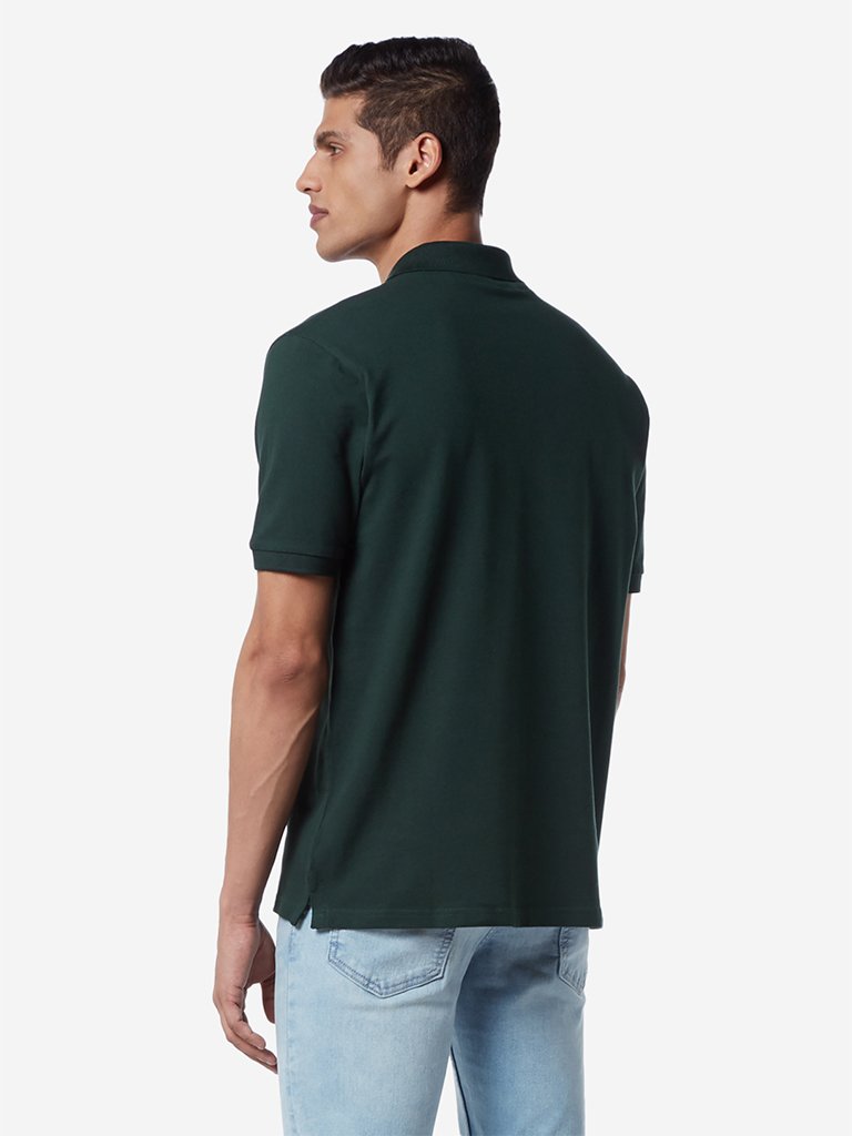 WES Casuals Dark Green Relaxed Fit Polo T-Shirt