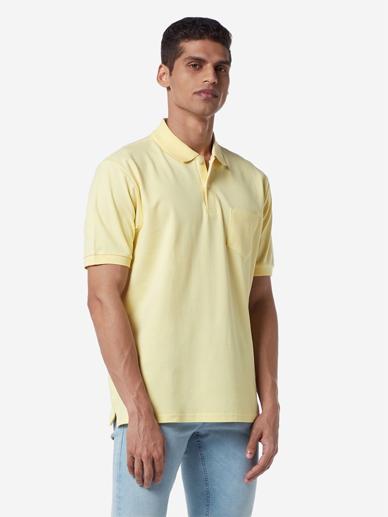 WES Casuals Yellow Relaxed Fit Polo T-Shirt