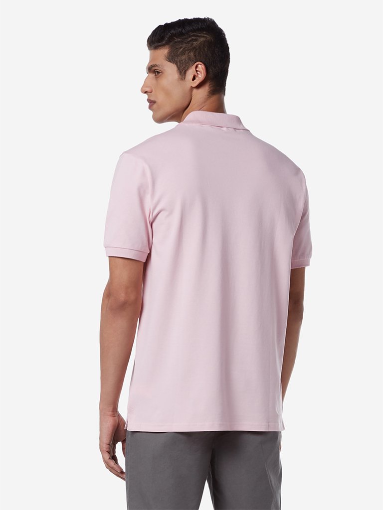 WES Casuals Light Pink Relaxed Fit Polo T-Shirt
