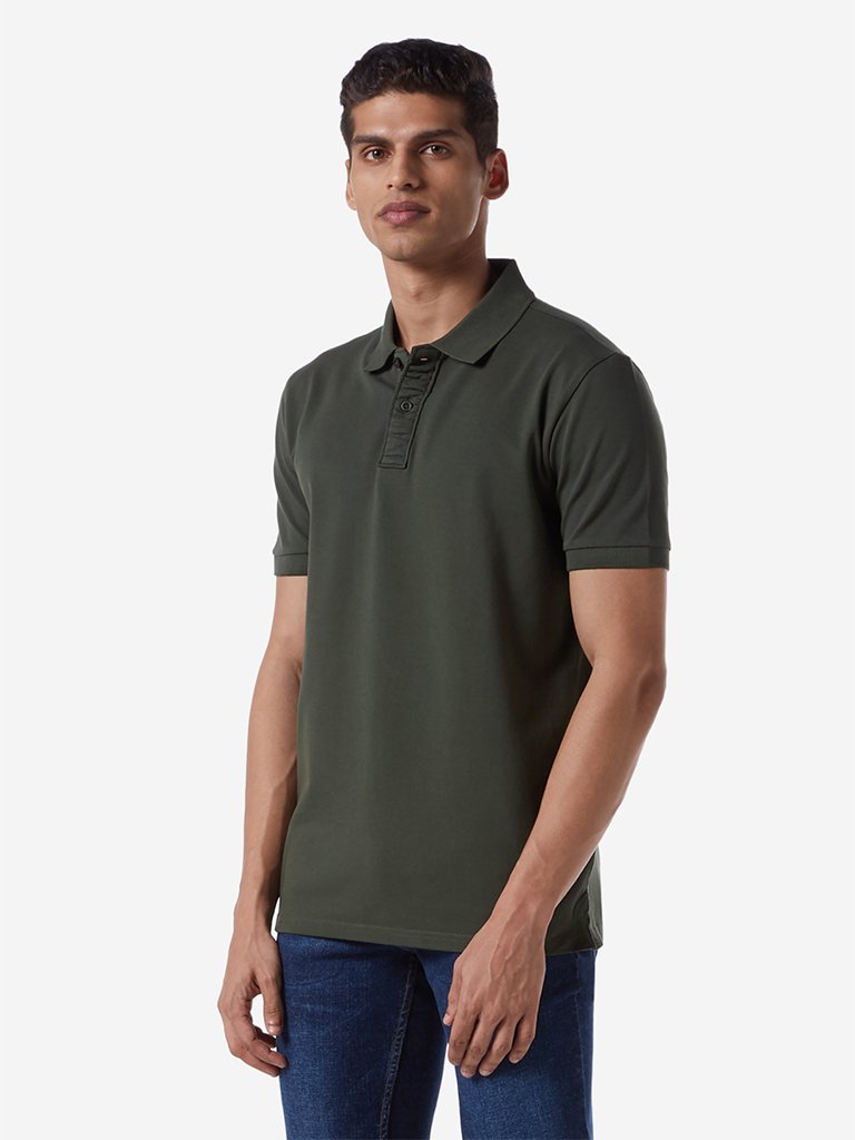 WES Casuals Khaki Slim Fit Polo T-Shirt