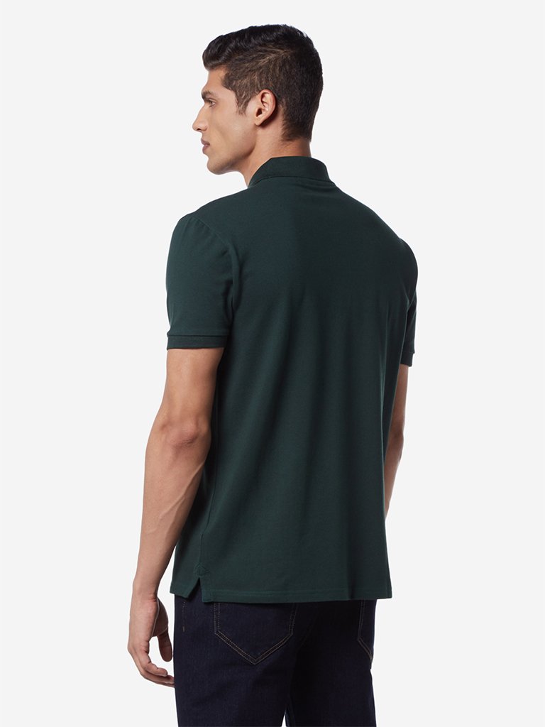 WES Casuals Dark Green Slim Fit Polo T-Shirt