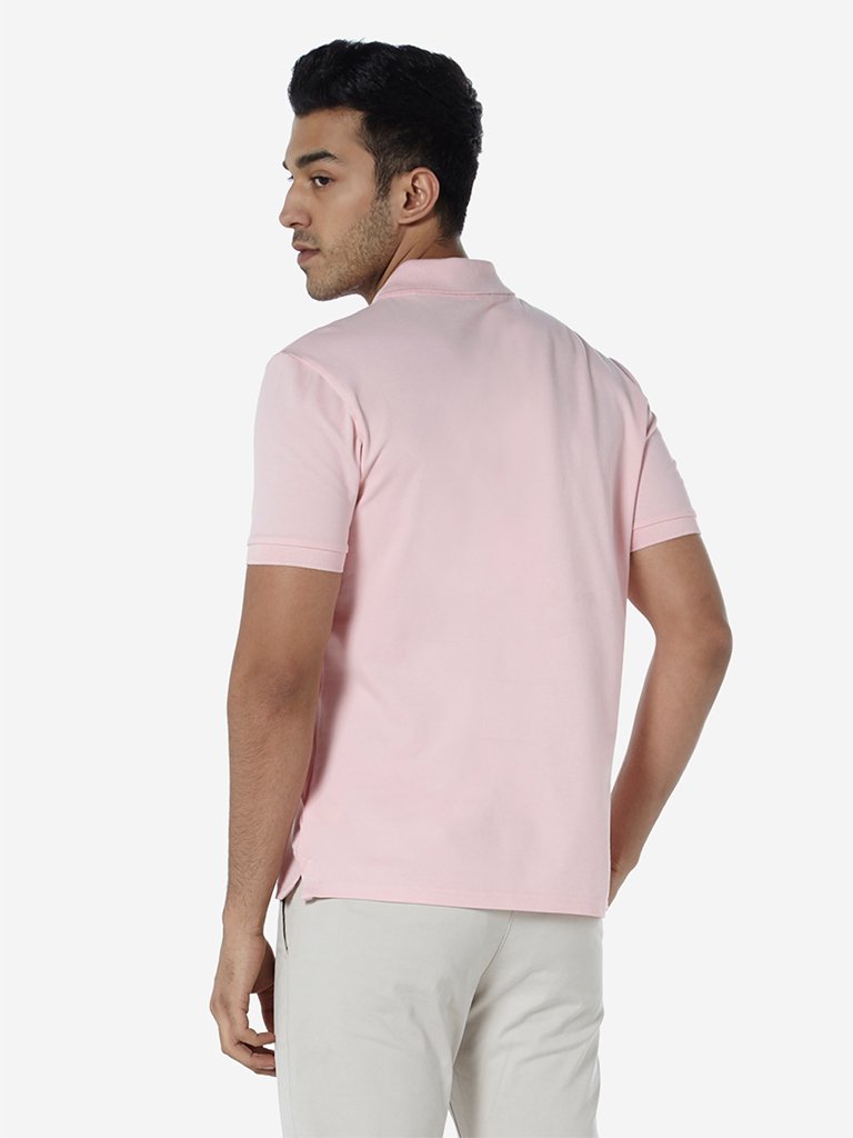 WES Casuals Light Pink Slim Fit Polo T-Shirt
