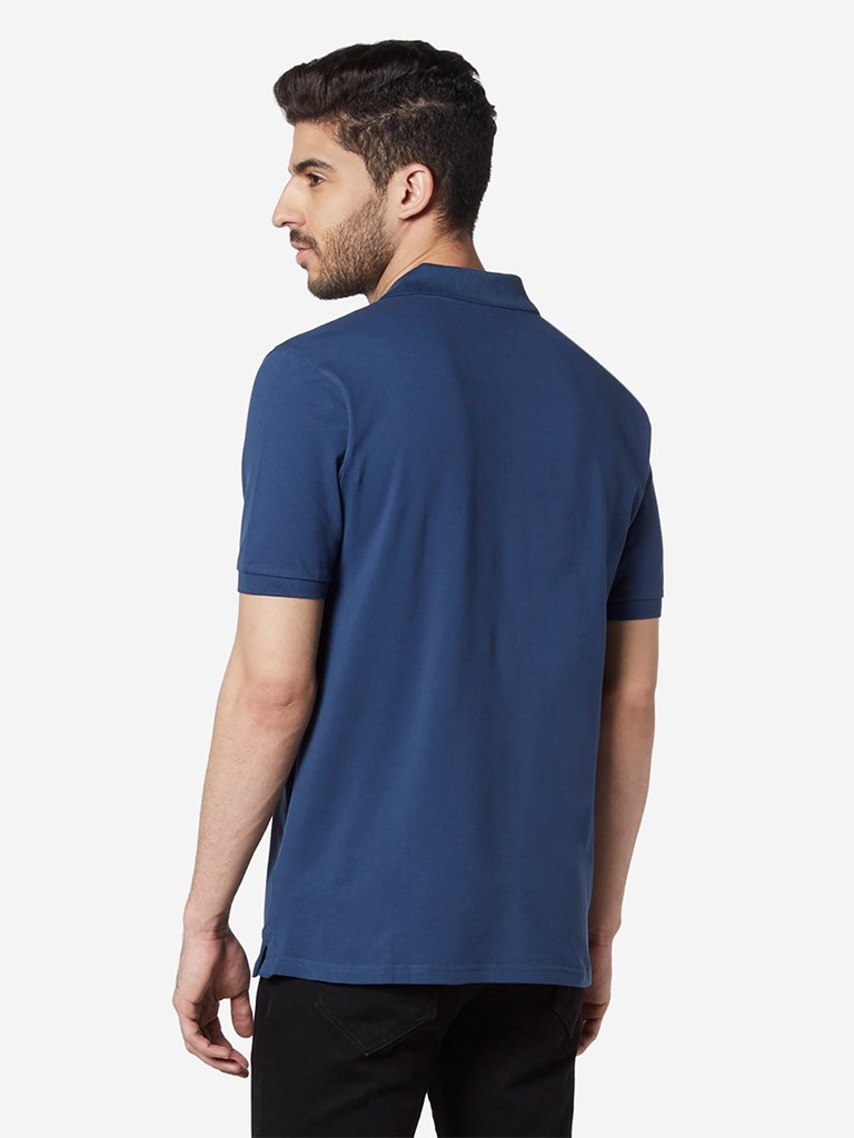 WES Casuals Dark Blue Relaxed Fit Polo T-Shirt