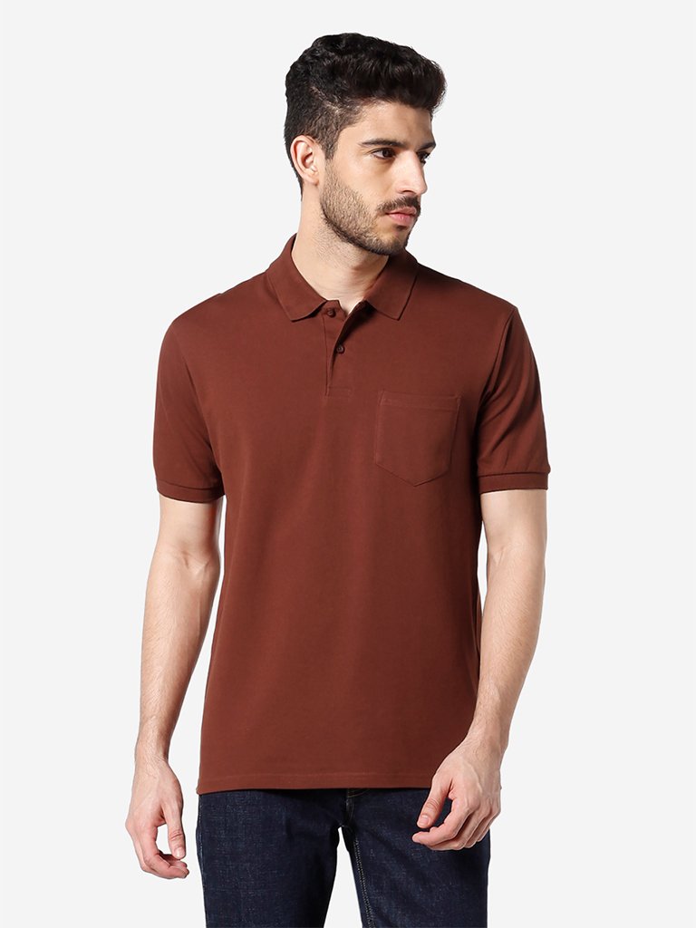 WES Casuals Brown Relaxed Fit Polo T-Shirt